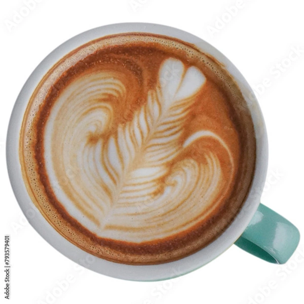 Fototapeta Close up white coffee cup with heart shape latte art 