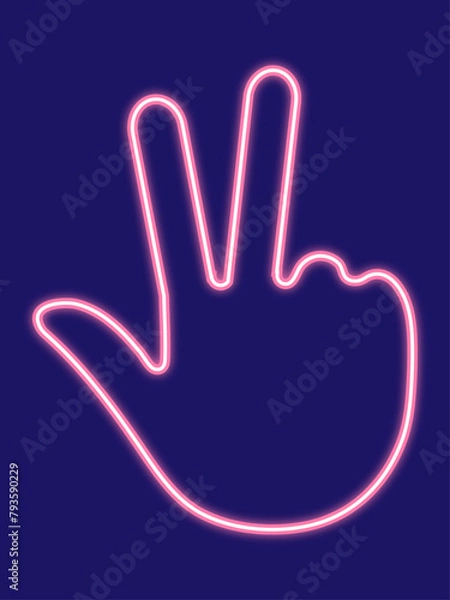 Fototapeta 三本指ピースのネオンサイン