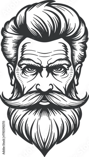 Fototapeta Stylish barber shop logo featuring a dashing man with a beard and mustache