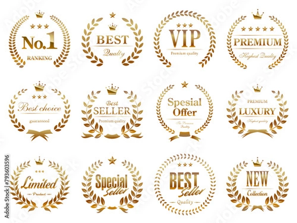 Obraz 高級感のある月桂樹のビンテージ風アイコンセット