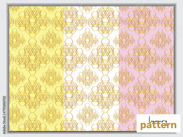 Obraz Set of vector seamless luxury patterns. Collection of ornamental patterns in navy blue and gold colors..