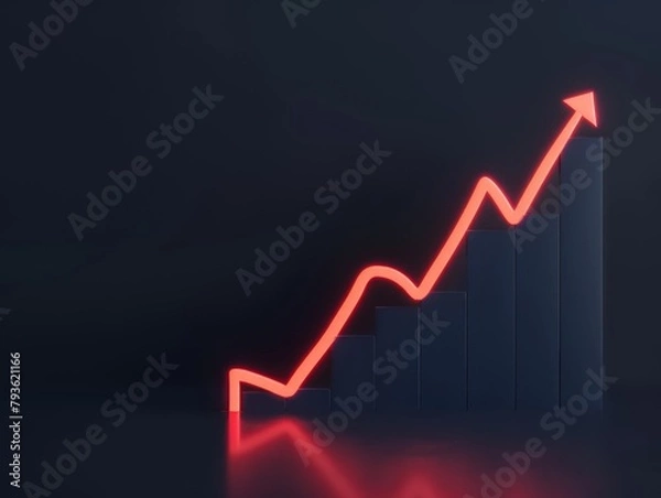 Obraz Glowing Line Chart with Rising Graph and Dark Background - Data Visualization, Financial Growth, Market Trends - Finance, Data Analysis