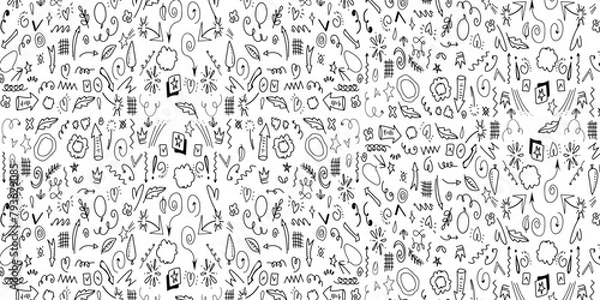 Fototapeta Funny seamless pattern creative elements. Set of cute pen line doodle element vector. Hand drawn doodle style collection. Vector illustration