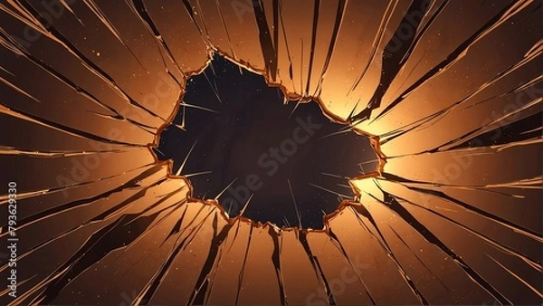 Fototapeta abstract bronze broken glass cracks mirror shatter effects anime cartoon style background from Generative AI