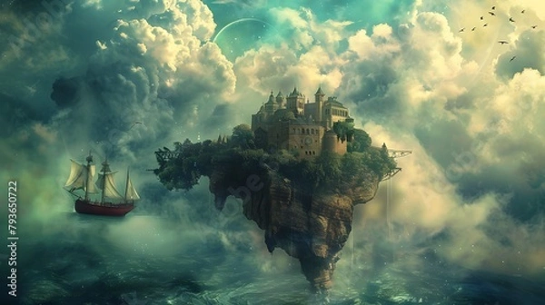 Fototapeta Dreamlike Voyages: Surreal Artistic Composition Merging Fantasy with Reality