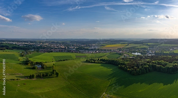 Fototapeta Aerial view of Czech highlands during spring