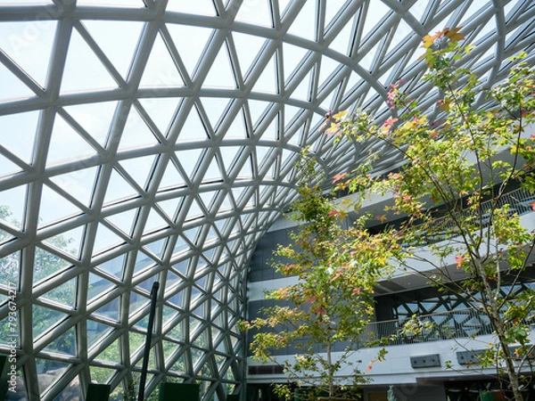 Fototapeta Modern building structure blends with nature. Concept for saving energy