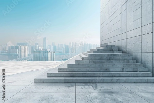 Obraz Concrete steps and buildings on the square,Empty architectural background.