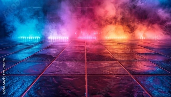 Obraz A neon lighted room with smoke and a foggy atmosphere by AI generated image