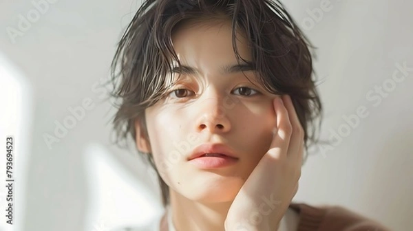 Fototapeta 肌の調子が気になる若い男性 AI