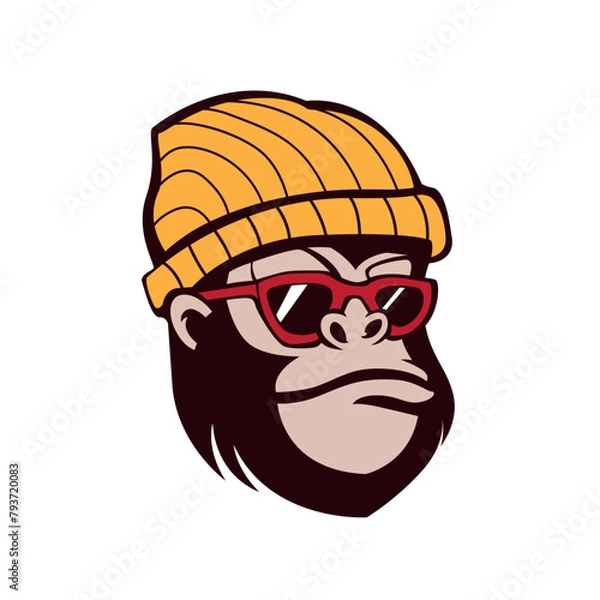 Fototapeta Monkey head with beanie and glasses  vector