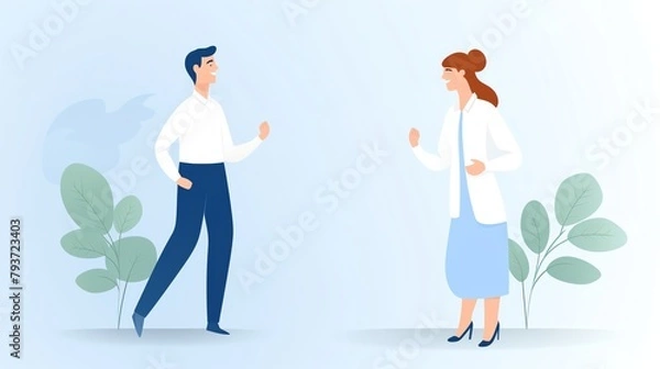 Fototapeta interpersonal communication, two people conversing, illustration style