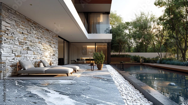 Fototapeta Generative ai illustration of a marble cladding wall on the terrace