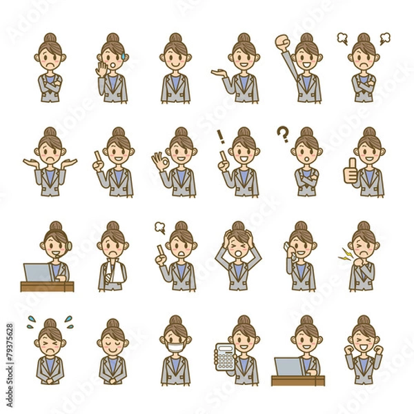 Fototapeta ビジネスウーマン　OL　アイコン　喜怒哀楽