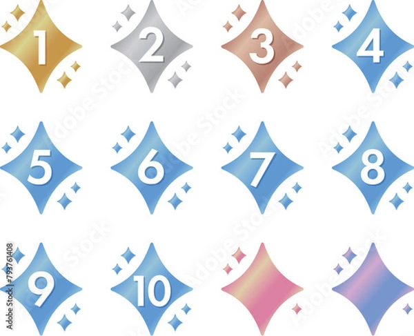 Obraz 数字や文字の書かれたきらきらのアイコン