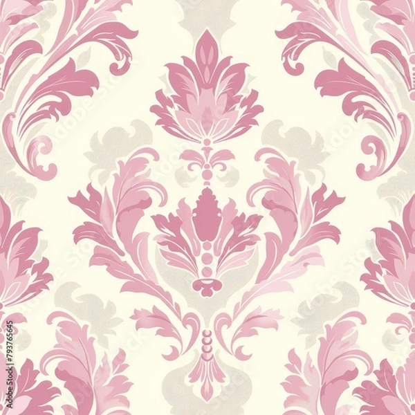 Obraz Seamless soft pink and white floral damask pattern. Fabric Pattern.