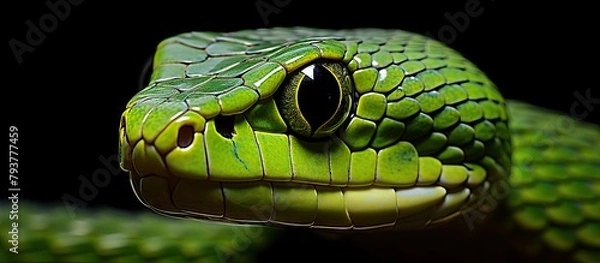 Fototapeta A serpent in close-up against dark backdrop