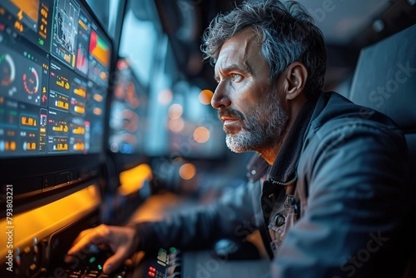 Fototapeta Truck Driver's Fleet Telematics Analytics Visuals representing the analysis of telematics data for fleet optimization