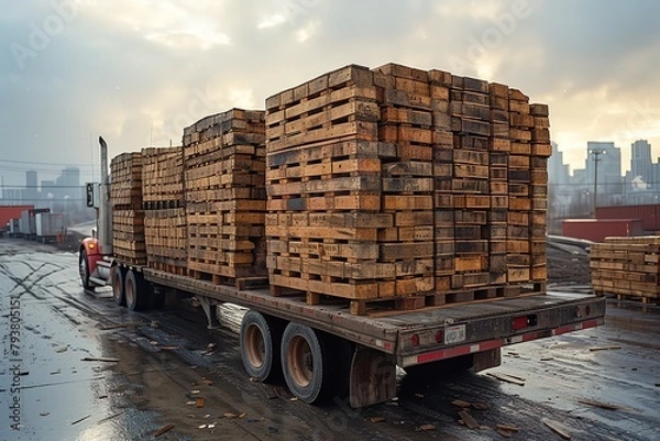Fototapeta Truck Driver's Rig Cargo Securement Scenes depicting proper techniques for securing cargo on a flatbed trailer