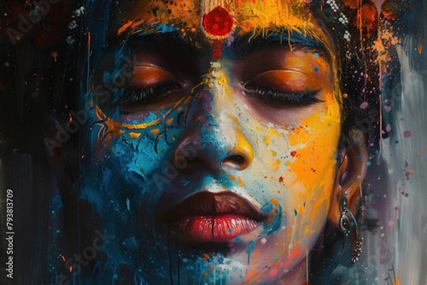 Fototapeta Painting of Krishna, Generative AI