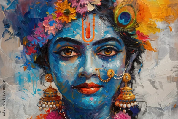 Fototapeta Painting of Krishna, Generative AI