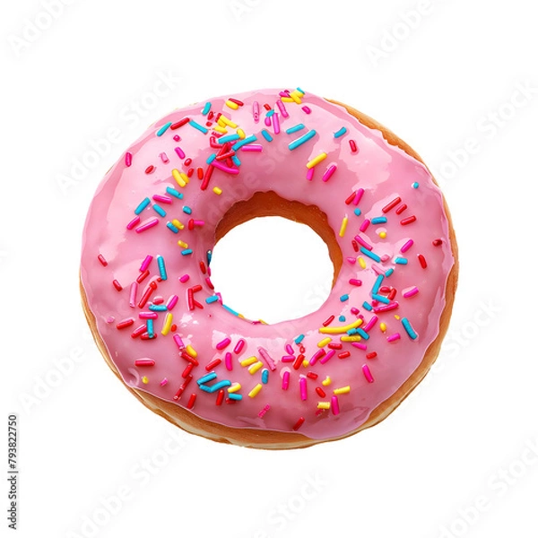 Fototapeta Pink glazed donut isolated on transparent background
