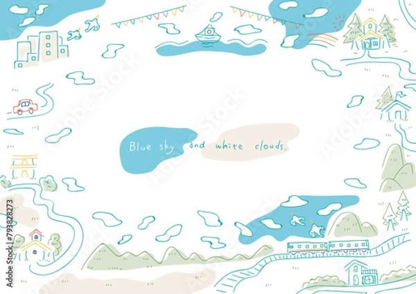 Obraz 線画タッチの街並み