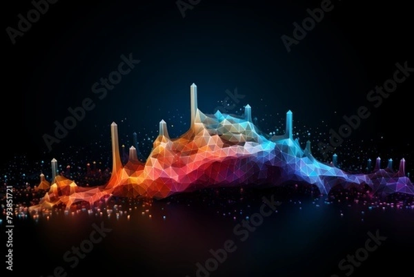 Fototapeta Digital graphic abstract background for technological processes, neural networks, digital data storage, particle flow, fundamentals of artificial intelligence Technology Network Background, banner