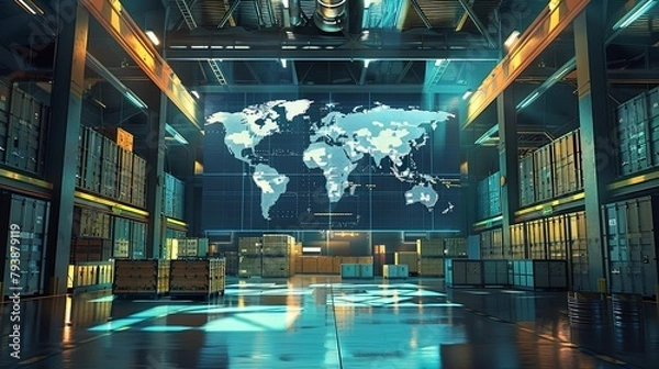 Obraz Global Logistics Center world map wall