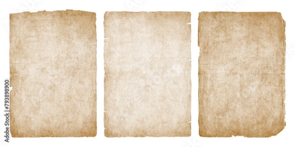 Fototapeta Old vintage paper sheets with ripped edges. Antique paper texture set, isolated on transparent background