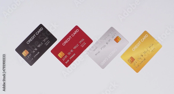 Fototapeta Four credit cards on white background.