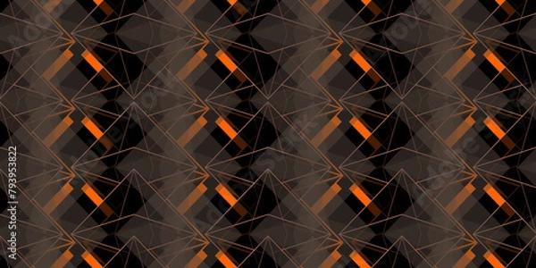 Obraz abstract magical technical futuristic background with geometric elements, dark atmosphere, geometric technology design in black, gold and orange, dark wallpaper, seamless geometric pattern with lines	