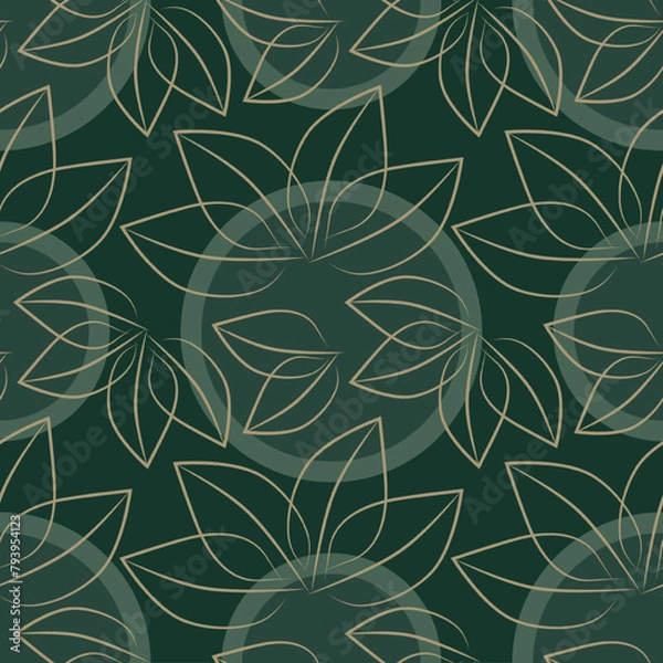 Obraz pattern, seamless, leaf, leaves, floral, wallpaper, plant, nature, green, dark green, gold, background, garden, branch, tree, texture, abstract, botany, botanical, natural, organic, spring, summer, pr