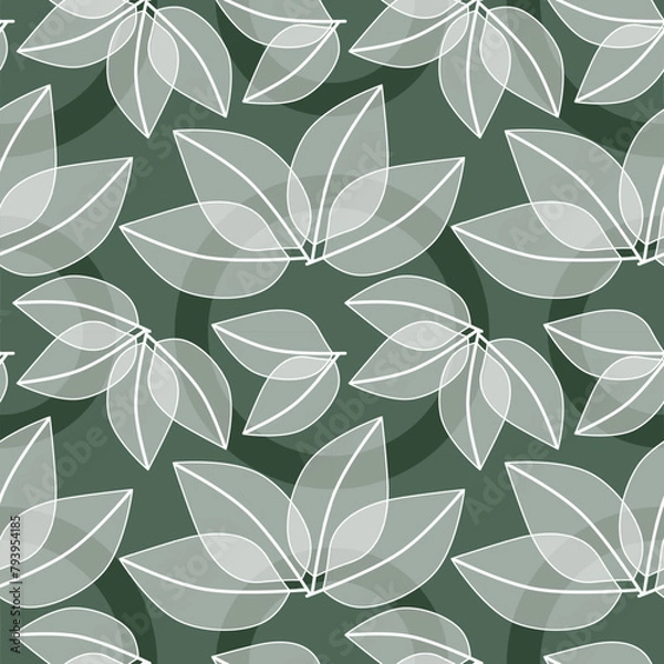 Obraz seamless pattern with leaves in white on dark green background, abstract natural leaf design, abstract graphic ornament, ideal for fashion, textiles and paper design, summer spring print