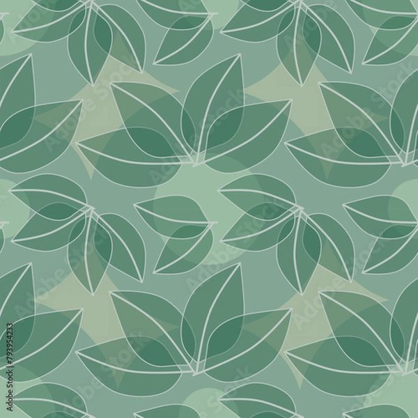 Obraz seamless pattern with green leaves on green background, abstract natural leaf design, abstract graphic ornament, ideal for fashion, textiles and paper design, summer spring print