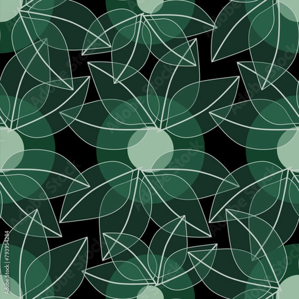 Obraz seamless pattern with leaves in white on dark green background, abstract natural leaf design, abstract graphic ornament, ideal for fashion, textiles and paper design, summer spring print