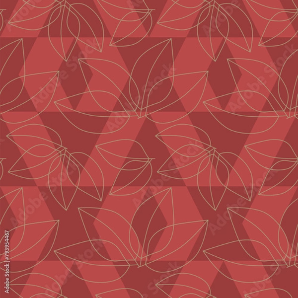 Obraz seamless pattern with leaves in gold on red and pink background, abstract natural leaf design, abstract graphic ornament, ideal for fashion, textiles and paper design, summer spring print
