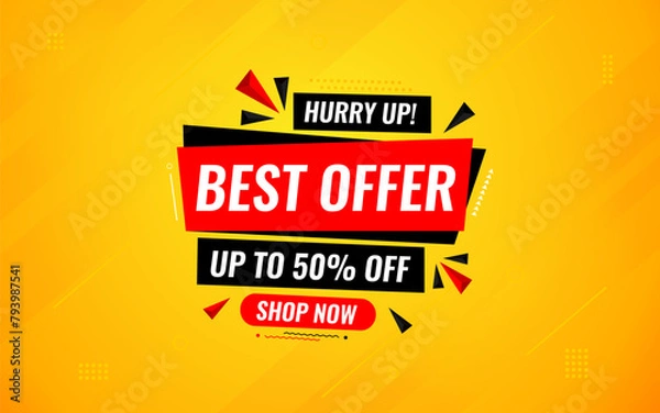 Fototapeta Best Offer sale banner vector template. Offer banner. Sale offer and discounts background, Offer Promotion marketing poster design for web and Social. Vector Illustration.