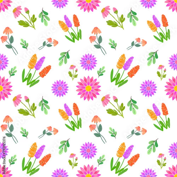 Obraz seamless pattern flower and leaves for background, backdrop, wallpaper, clothes