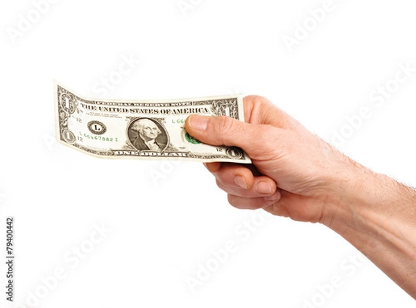 Obraz Mano sujetando un billete de dólar,concepto de consumo.