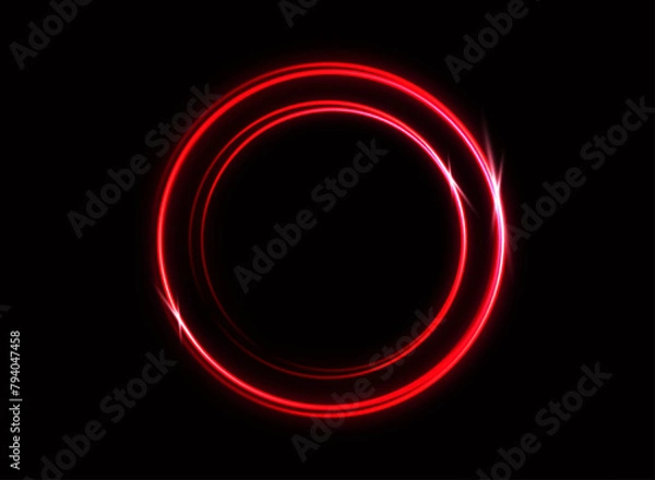 Fototapeta Red laser glowing circle isolated on a black background. Neon circles. Abstract vector illustration.