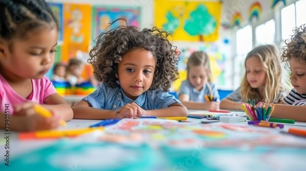 Fototapeta kids playing inside a classroom