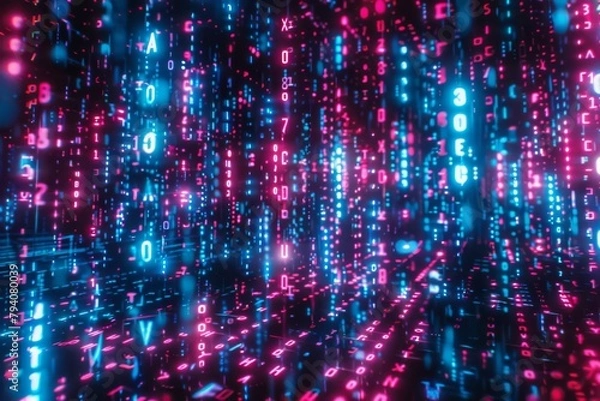 Fototapeta Abstract Cyber Symphony. Luminous Blue-Pink Data Flow Visualization
