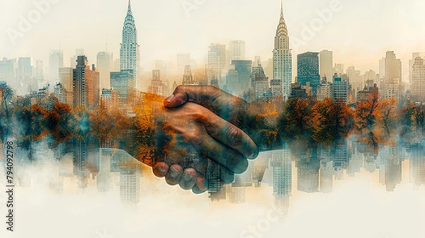 Fototapeta Sustainable investments and green ecological deal management outline concept. Responsible and nature friendly company with environmental business illustration. Financial agreement and growth