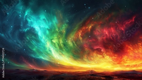 Fototapeta Aurora: A mesmerizing photo of the aurora borealis illuminating the Arctic night with vibrant shades of green, red, and purple