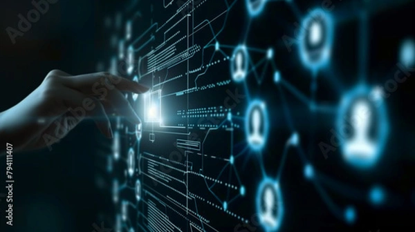 Obraz 
HR (human resources) technology. Human resource management concept. CV online to choose the perfect employee for business. Modern technologies for simplifying the human resources system. 