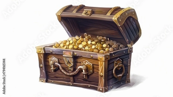 Fototapeta An open chest with gold on a light background illustration
