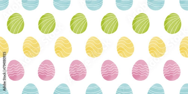 Fototapeta Cute illustration with colorful Easter eggs with watercolor texture, spring banner