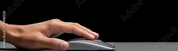 Fototapeta Closeup of a hand with a modern computer mouse, set against a clean, sleek gray backdrop, emphasizing precision and control
