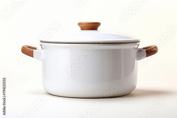 Fototapeta White saucepan on a white background. Close-up. 3d rendering